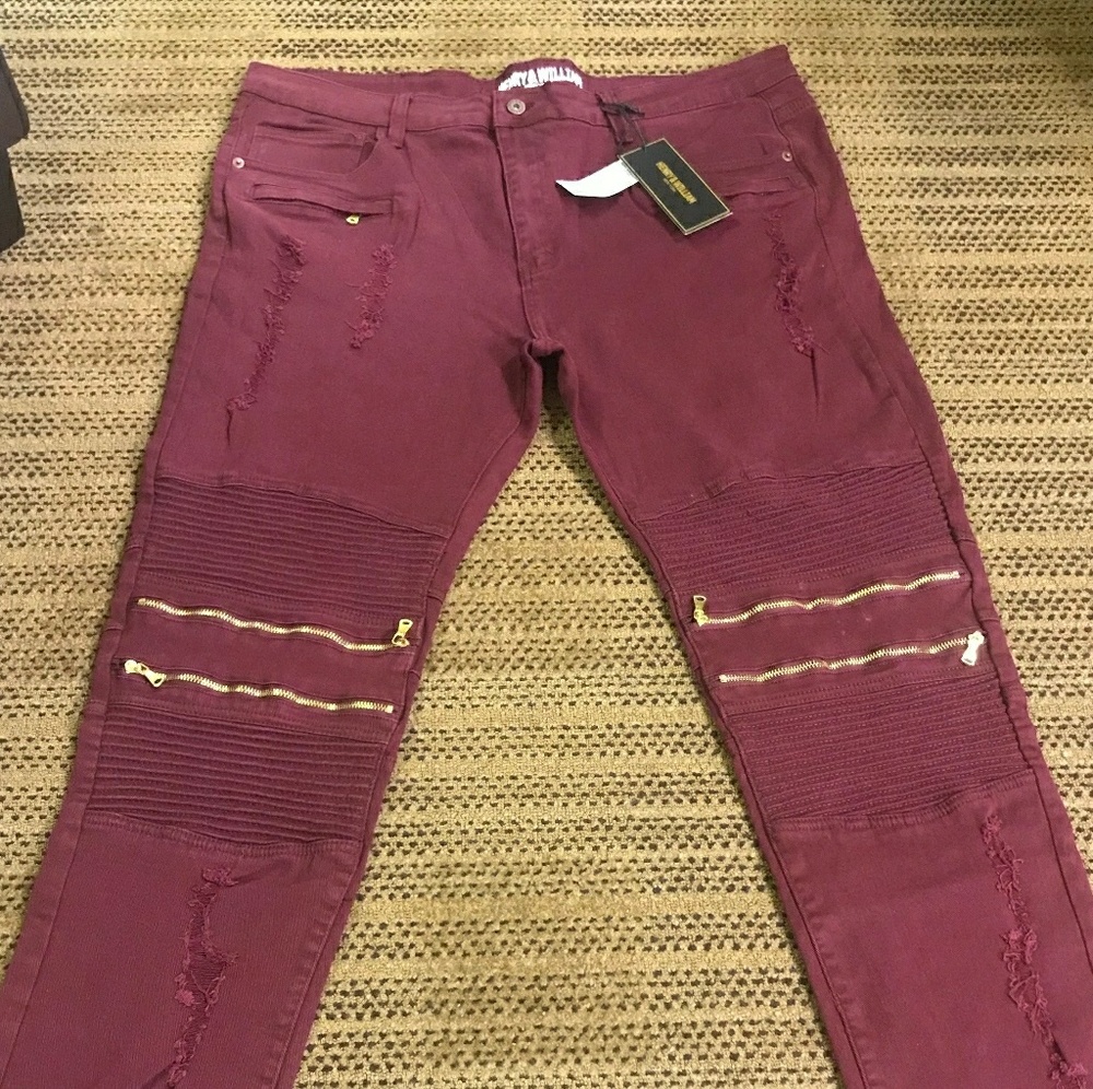 Big & Tall Designer Men's Jeans (Burgundy)
